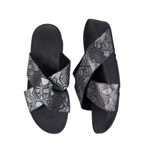 FITFLOP Sandals‎ Womens Size 8 Black Snakeskin Criss Cross Slide Comfort Shoes